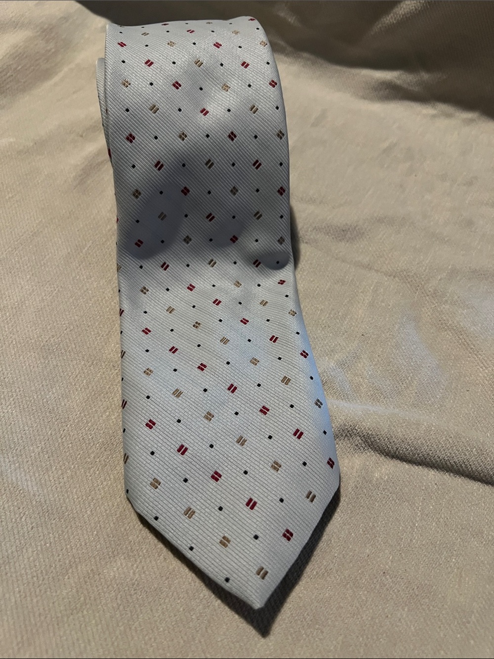 Dior Light Gray Tie with Red and Gold Microdot Pattern